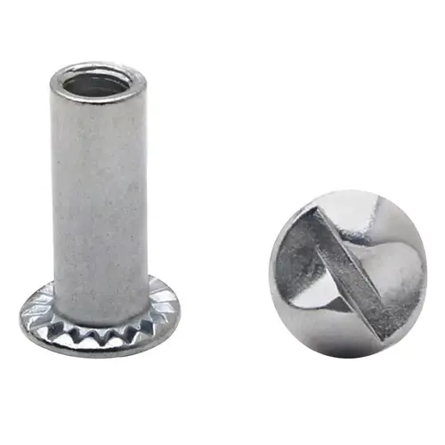 5/8" Truss Head One-Way Barrel Nuts, Slot Drive #10-24 Thread, Polished Chrome, Box of 100 by Jacknob