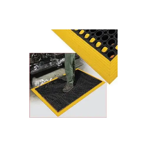 Floor Matting, Anti-Slip and Fatigue Safety Drainage 7/8" Thick x 3 ft 2" x 5 ft 4" Black with Yellow Border Floor Matting, Anti-Slip and Fatigue Safety Drainage 7/8" Thick x 3 ft 2" x 5 ft 4" Black with Yellow Border