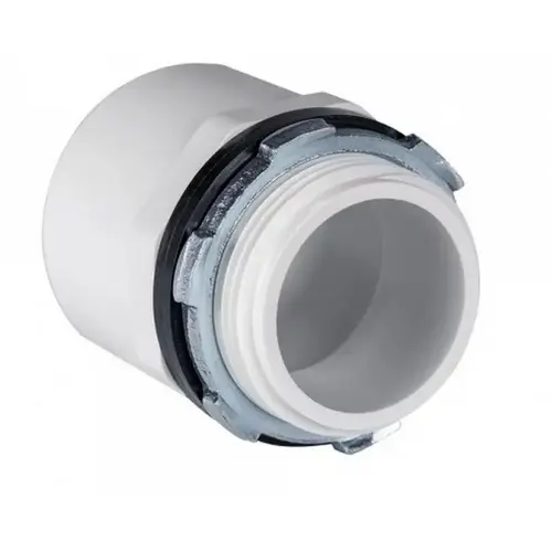 PVC Drain Pan Fitting for 1-1/4" NPT Pipe White PVC Drain Pan Fitting for 1-1/4" NPT Pipe White