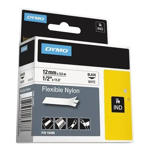 Rhino Flexible Nylon Industrial Label Tape 0.5" X 11.5 Ft White/Black Print Rhino Flexible Nylon Industrial Label Tape 0.5" X 11.5 Ft White/Black Print