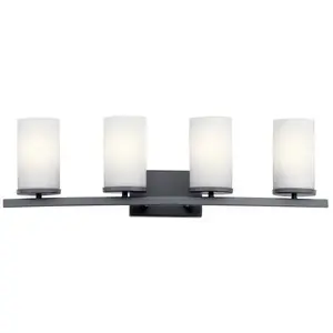 Kichler 45498BK Crosby 4-Light Vanity, Damp Rated, Dimmable, 31 In. W X 8.75 In. H, Matte Black
