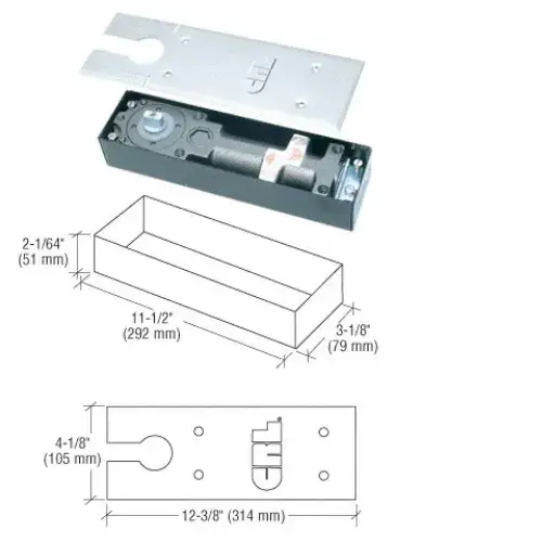 Medium Duty 180 degree Hold Open at 90 degree Narrow Width Floor Mounted Closer