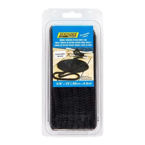 3/8 In. x 15 Ft. Black Double Braid Nylon Dock Line 3/8 In. x 15 Ft. Black Double Braid Nylon Dock Line