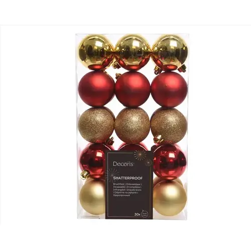 2.4 In. Shatterproof Red/Gold Bauble Christmas Ornament - pack of 30 2.4 In. Shatterproof Red/Gold Bauble Christmas Ornament - pack of 30