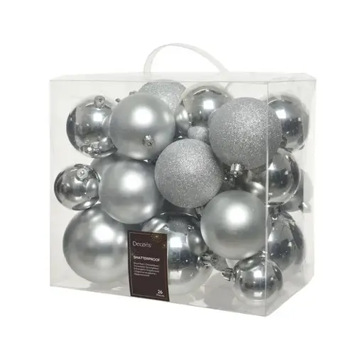 Ornaments Silver Assorted Shatterproof Silver Ornaments Silver Assorted Shatterproof Silver