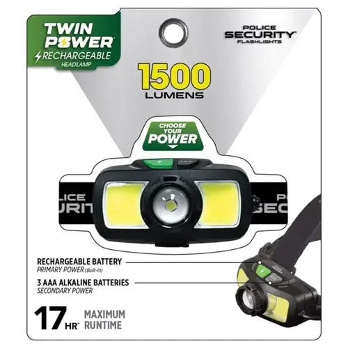 Police Security Head Lamp, Alkaline, Rechargeable Battery, LED Lamp, 1500 Lumens, 85 m Beam Distance, Black Police Security Head Lamp, Alkaline, Rechargeable Battery, LED Lamp, 1500 Lumens, 85 m Beam Distance, Black