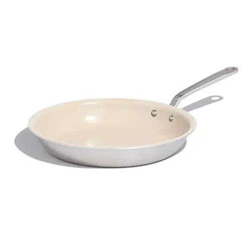 Fry Pan Ceramic/Stainless Steel 12" Silver/White Silver/White Fry Pan Ceramic/Stainless Steel 12" Silver/White Silver/White