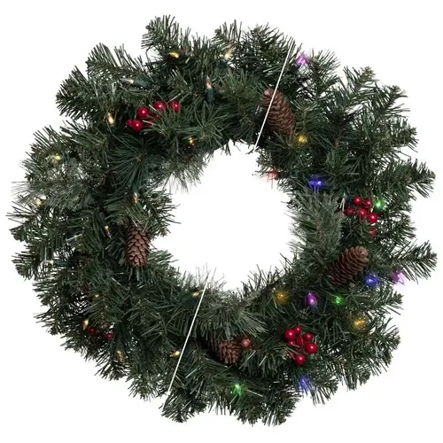 Wreath 24" D LED Prelit Multicolored/Warm White Mixed Pine Rechargeable Wreath 24" D LED Prelit Multicolored/Warm White Mixed Pine Rechargeable