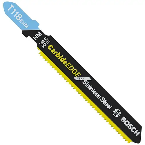 Bosch Jig Saw Blade, 3/8 in W, 3-1/4 in L, 14 TPI, Carbide Cutting Edge Bosch Jig Saw Blade, 3/8 in W, 3-1/4 in L, 14 TPI, Carbide Cutting Edge