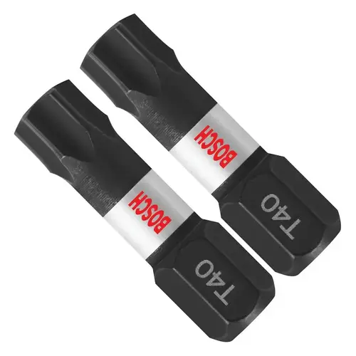 Bosch Impact Tough Insert Bit, #40 Drive, Torx Drive, 1/4 in Shank, Hex Shank, 1 in L, Steel - pack of 2 Bosch Impact Tough Insert Bit, #40 Drive, Torx Drive, 1/4 in Shank, Hex Shank, 1 in L, Steel - pack of 2