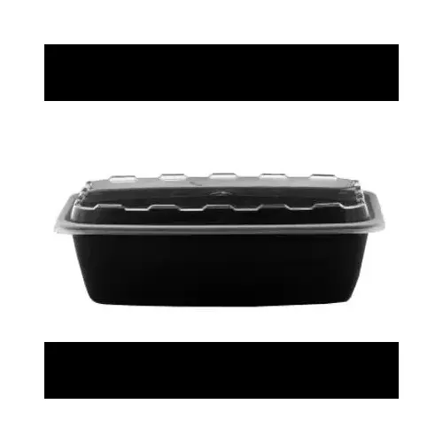 Take-Out Container Base & Lid Combo With Dome Lid 38 OZ Plastic Black Clear Rectangle - pack of 150 Take-Out Container Base & Lid Combo With Dome Lid 38 OZ Plastic Black Clear Rectangle - pack of 150