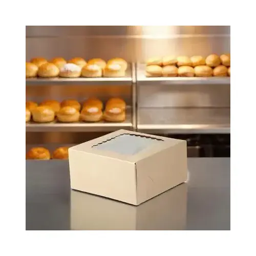 Bakery Box 6X6X3 IN Paperboard Kraft 6 Corner 1-Piece Automatic With Window - pack of 200 Bakery Box 6X6X3 IN Paperboard Kraft 6 Corner 1-Piece Automatic With Window - pack of 200