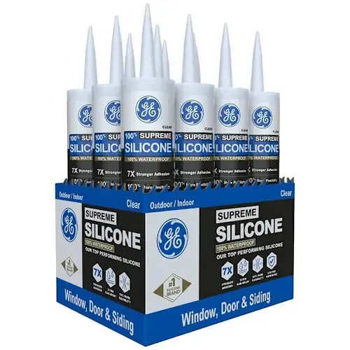 Ge Supreme Silicone Window And Door Caulk, Clear, 10.1 Oz, Case Of 12 Ge Supreme Silicone Window And Door Caulk, Clear, 10.1 Oz, Case Of 12