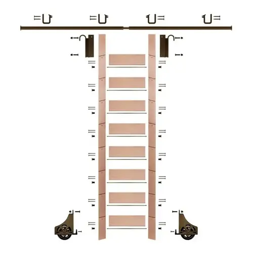 107" Unfinished Red Oak Library Ladder/Sliding Hook Ladder Kit with 8 ft Rail, Bronze 107" Unfinished Red Oak Library Ladder/Sliding Hook Ladder Kit with 8 ft Rail, Bronze