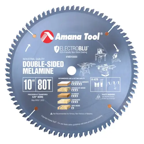 10" x 80 Teeth Electro-Blu Non-Stick Coated Double-Face Melamine Saw Blade 10" x 80 Teeth Electro-Blu Non-Stick Coated Double-Face Melamine Saw Blade