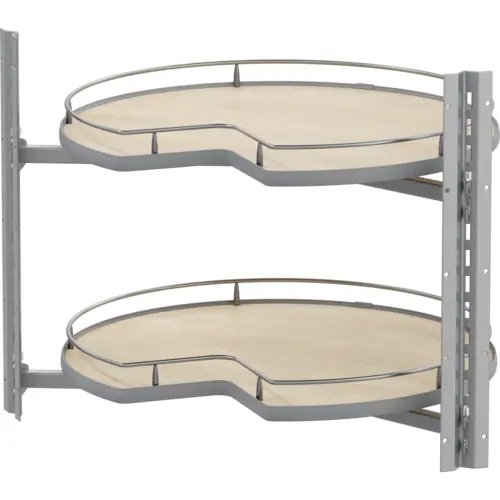 Scalea 26-3/4" D x 24-3/8" H Platinum Kidney Lazy Susan, Independently Rotating 2 Shelves Scalea 26-3/4" D x 24-3/8" H Platinum Kidney Lazy Susan, Independently Rotating 2 Shelves