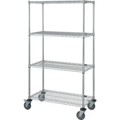 Chrome Wire 4 Shelf Mobile Cart 21wx48lx63h Inch Chrome Wire 4 Shelf Mobile Cart 21wx48lx63h Inch