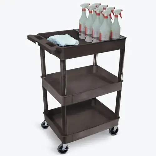 18" X 24" 3-Tub Shelf Utility Cart With Bottle Holder In Black 18" X 24" 3-Tub Shelf Utility Cart With Bottle Holder In Black
