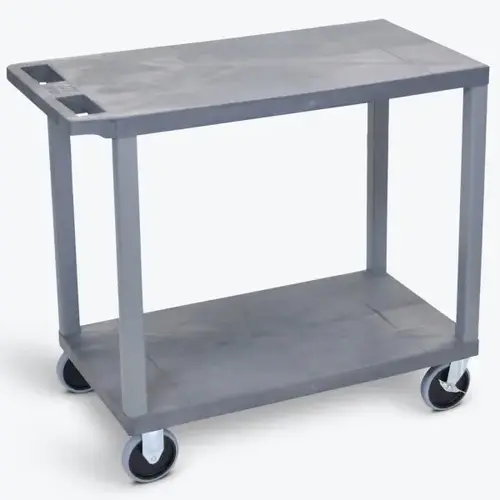18" X 35" 2-Flat Shelf Heavy Duty Utility Cart In Gray 18" X 35" 2-Flat Shelf Heavy Duty Utility Cart In Gray