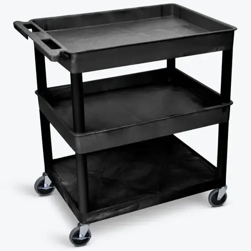 24" X 32" 2-Tub / 1-Flat Shelf Utility Cart In Black 24" X 32" 2-Tub / 1-Flat Shelf Utility Cart In Black