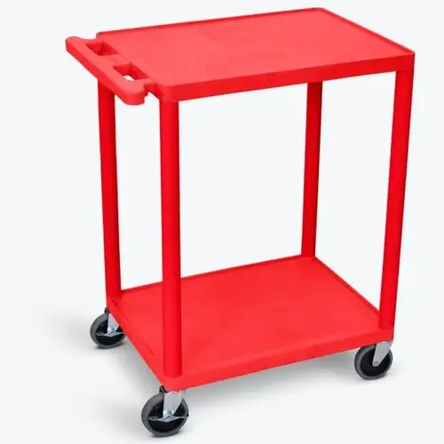 18" X 24" 2-Flat Shelf Structural Foam Plastic Utility Cart In Red 18" X 24" 2-Flat Shelf Structural Foam Plastic Utility Cart In Red