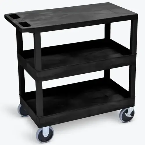 18" X 35" 2-Tub / 1-Flat Shelf Heavy Duty Utility Cart, Black 18" X 35" 2-Tub / 1-Flat Shelf Heavy Duty Utility Cart, Black