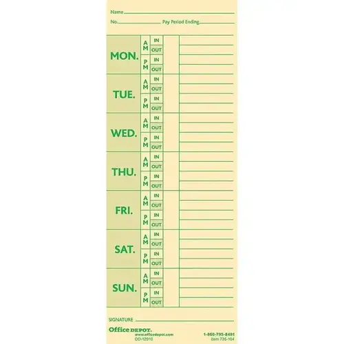Manila 2-Sided Time Card 3-3/8 X 8-7/8inch- Deductions - pack of 100 Manila 2-Sided Time Card 3-3/8 X 8-7/8inch- Deductions - pack of 100