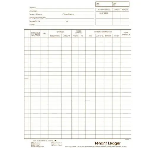 Tenant Ledger Card - pack of 100 Tenant Ledger Card - pack of 100