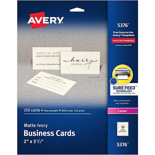 Laser Business Card 2" X 3.5" Matte Ivory - pack of 250 Laser Business Card 2" X 3.5" Matte Ivory - pack of 250