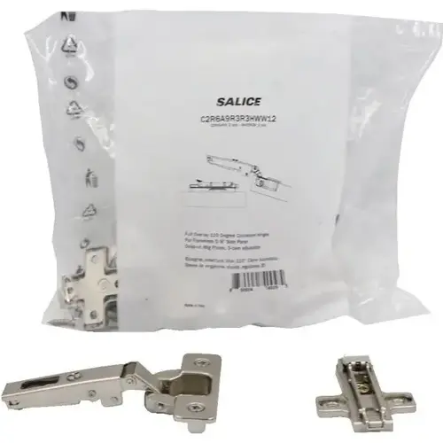 Full O/L Self Closing Frameless Hinge,5/8"Side Panel,dowels Nickel - pack of 2 Full O/L Self Closing Frameless Hinge,5/8"Side Panel,dowels Nickel - pack of 2