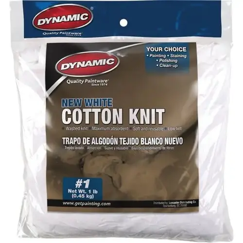 Dynamic 1 Lb Bag New White Cotton Knit Wiping Cloth - pack of 24 Dynamic 1 Lb Bag New White Cotton Knit Wiping Cloth - pack of 24