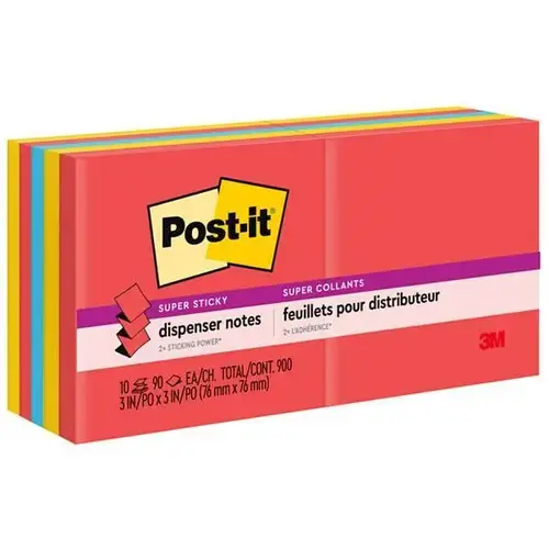 Super Sticky Dispenser Notes Playful Primaries Color 3"X3" - pack of 10 Super Sticky Dispenser Notes Playful Primaries Color 3"X3" - pack of 10