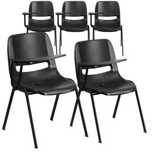 Black Ergonomic Shell Chair With Right Handed Flip-Up Tablet Arm - pack of 5 Black Ergonomic Shell Chair With Right Handed Flip-Up Tablet Arm - pack of 5