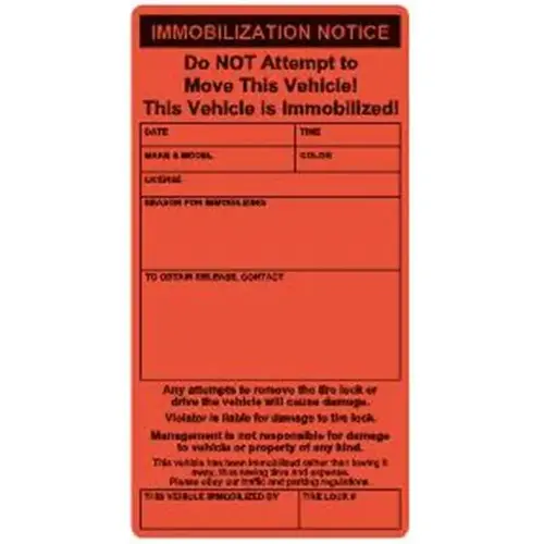 Auto Boot Warning Stickers, Orange, 4-1/4 X 8 - pack of 100 Auto Boot Warning Stickers, Orange, 4-1/4 X 8 - pack of 100