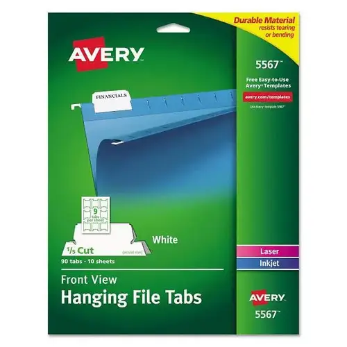 Avery 5567 Laser Printable Hanging File Tabs 1/5-Cut White 2.06" Wide ...