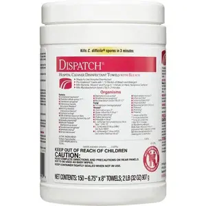 DISPATCH 69150 Hospital Cleaner Disinfectant Towels With Bleach - pack of 8