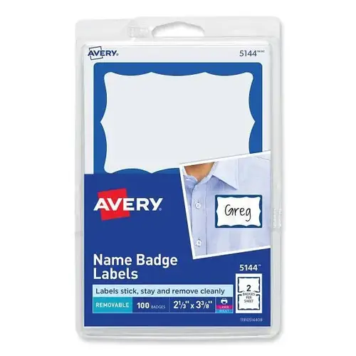 Printable Adhesive Name Badges 3.38x2.33 Blue Borde - pack of 100 Printable Adhesive Name Badges 3.38x2.33 Blue Borde - pack of 100
