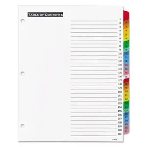 Office Essentials 11681 Table 'N Tabs Dividers 1-31 White Assorted Tabs - pack of 31