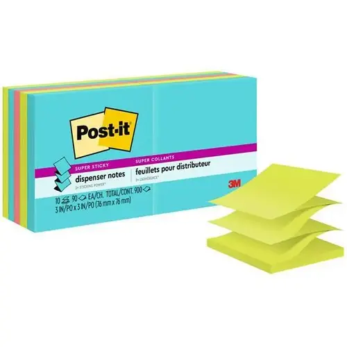 Super Sticky Dispenser Notes Supernova Neons Color 3"X3" - pack of 10 Super Sticky Dispenser Notes Supernova Neons Color 3"X3" - pack of 10