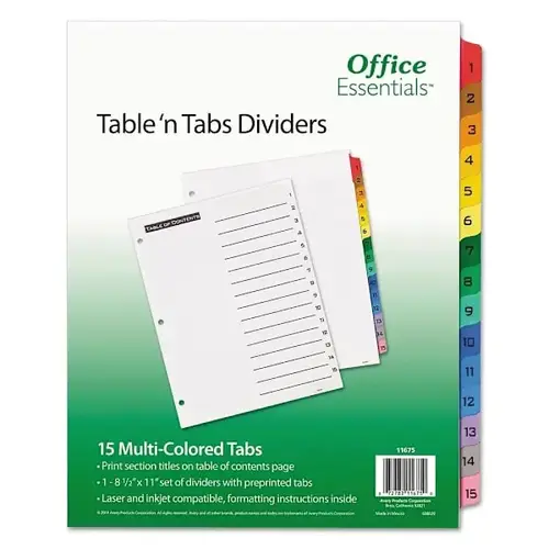 Table 'N Tabs Divider 15-Tab White Assorted Tabs - pack of 15 Table 'N Tabs Divider 15-Tab White Assorted Tabs - pack of 15