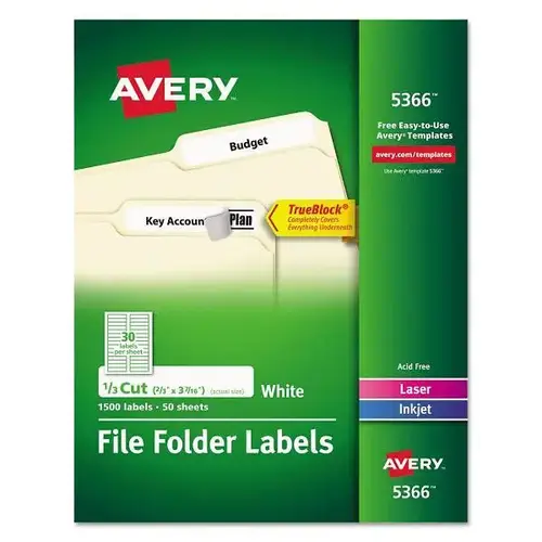 Permanent Trueblock Folder Labels-Sure Feed Technology White - pack of 50 Permanent Trueblock Folder Labels-Sure Feed Technology White - pack of 50