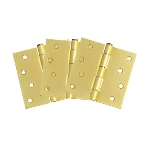 Square Corner Residential Door Hinges, 4in. X 4in. Satin Brass - pack of 3 Square Corner Residential Door Hinges, 4in. X 4in. Satin Brass - pack of 3