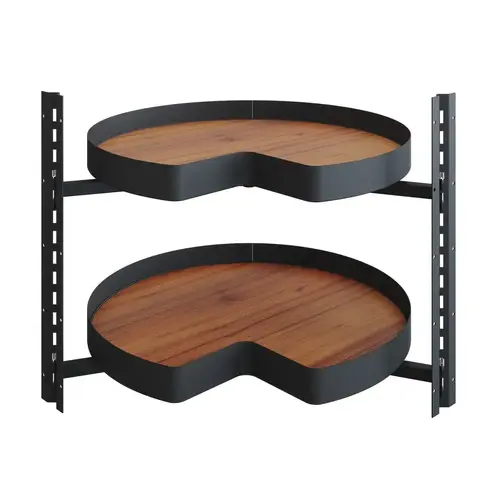 COR Wheel PRO 26-3/4" D x 24-3/8" H Carbon Steel Gray Kidney Lazy Susan, Independently Rotating 2 Shelves COR Wheel PRO 26-3/4" D x 24-3/8" H Carbon Steel Gray Kidney Lazy Susan, Independently Rotating 2 Shelves