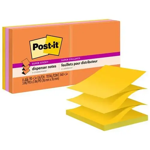 Super Sticky Dispenser Notes Energy Boost Color 3"X3" - pack of 6 Super Sticky Dispenser Notes Energy Boost Color 3"X3" - pack of 6