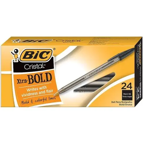 Cristal 1.6 Mm Black Extra Bold Ballpoint Pen - pack of 24 Cristal 1.6 Mm Black Extra Bold Ballpoint Pen - pack of 24