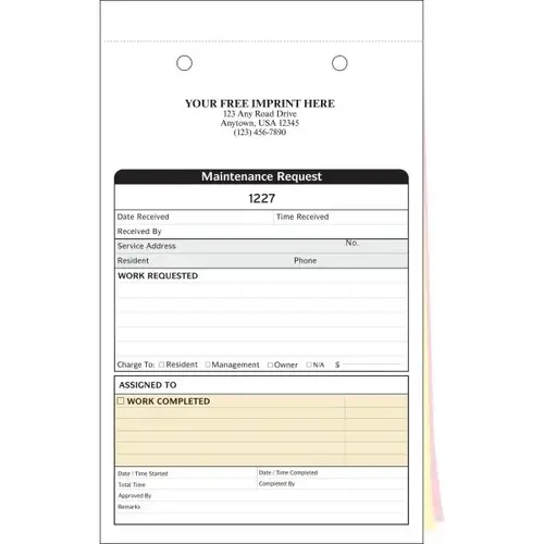 3-Part Maintenance Request Forms - pack of 100 3-Part Maintenance Request Forms - pack of 100