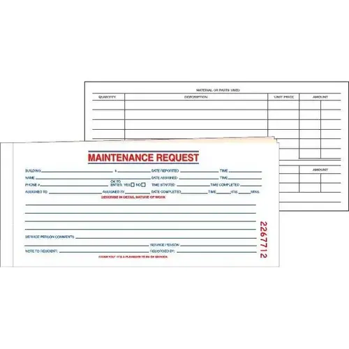 Small Three Part Maintenance Request Form - pack of 100 Small Three Part Maintenance Request Form - pack of 100