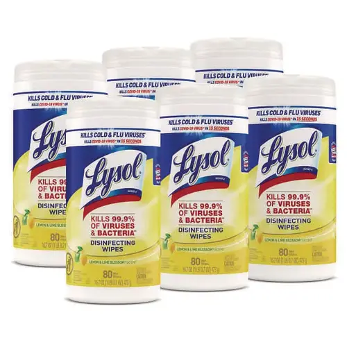 Lysol Brand Disinfecting Wipes, Lemon & Lime Blossom, White, 80/can, Carton Of 6 Lysol Brand Disinfecting Wipes, Lemon & Lime Blossom, White, 80/can, Carton Of 6