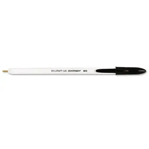 Stick Ballpoint Pen, Medium 1mm, Black, White Barrel - pack of 12 Stick Ballpoint Pen, Medium 1mm, Black, White Barrel - pack of 12