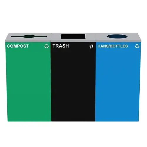 87g Open Top Can Receptacle Blue Recycle Bin Combo Station - pack of 3 87g Open Top Can Receptacle Blue Recycle Bin Combo Station - pack of 3